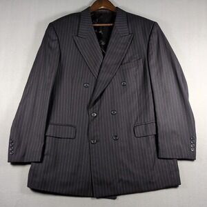 Borrione Suit Coat 44R Blazer Black Pinstripe Italian Wool Double Breasted